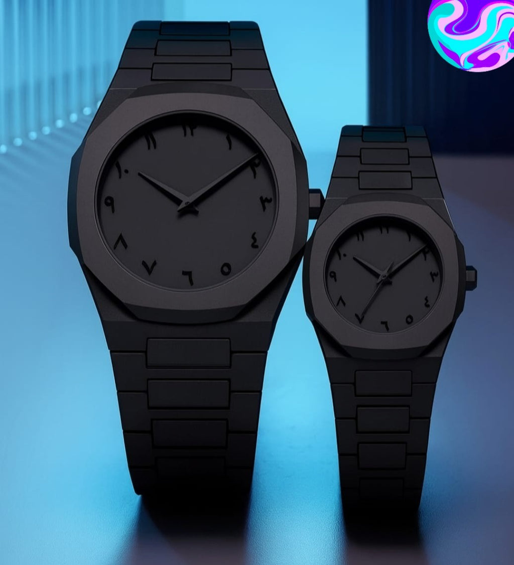 Black Aura Couple Watch – Elegant Matching Timepieces, Stylish Fashion Accessories for Men and Women