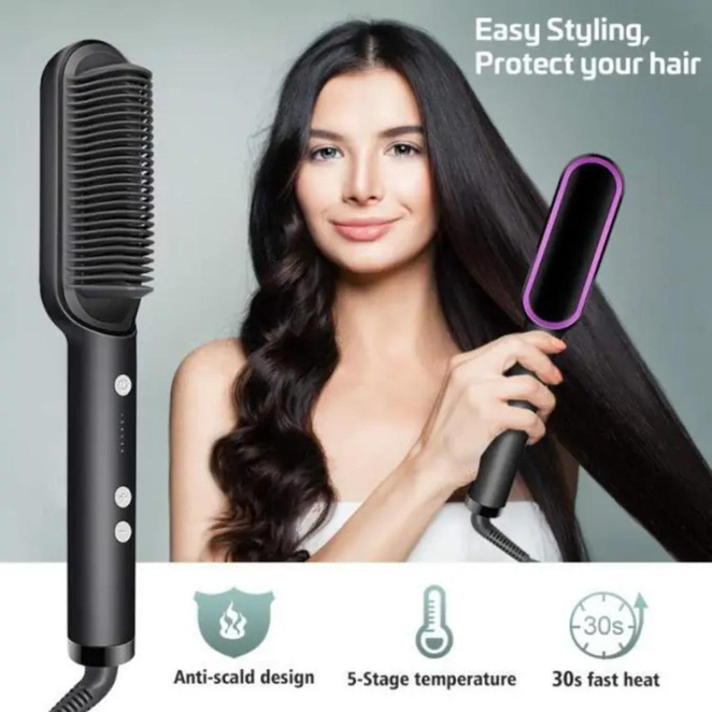 909 Hair Straightening Brush | Electric 2‑in‑1 Straightener & Curler