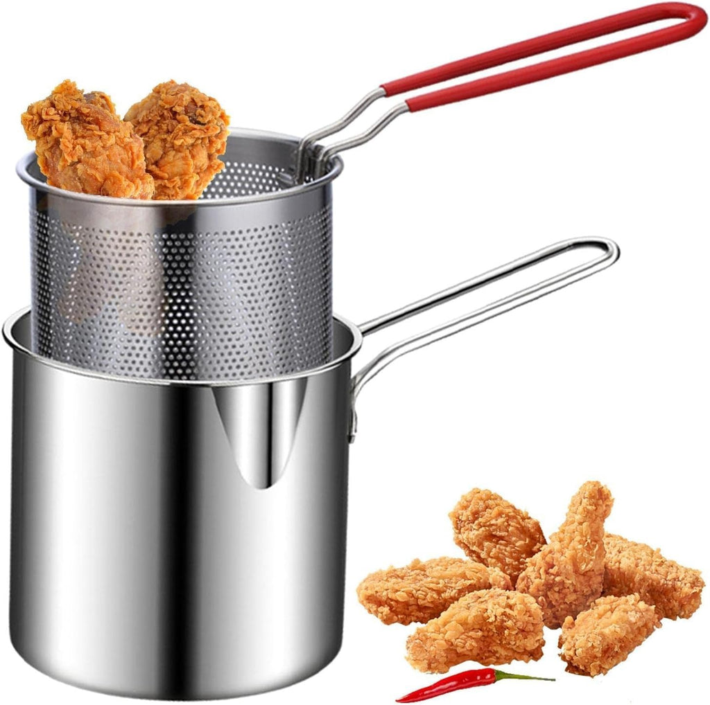 Stainless Steel 1200Ml Deep Fryer Pot with Strainer – Heavy-Duty Frying Pan