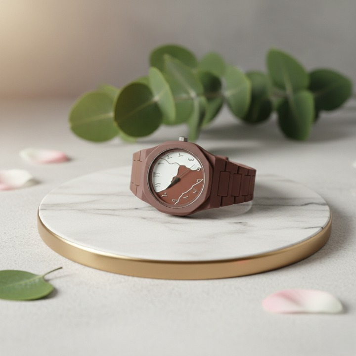 Brown And White Aura Watch Elegant Stylish Design Durable Build Comfortable Strap Clear Display Perfect For Daily Wear And Special Occasions