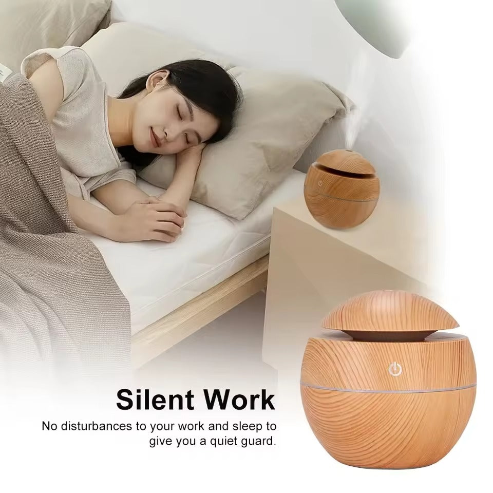 Portable Ultrasonic Air Humidifier & Purifier – Wood Grain Cool Mist Aroma Diffuser for Home, Office & Car