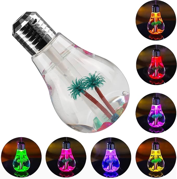 USB Air Humidifier | Bulb Humidifier Lamp Shape | Decorative Lights Diffuser, Purifier Atomizer With Colorful LED Night Light for Office Desk, Bedroom, Living Room, Home Decor