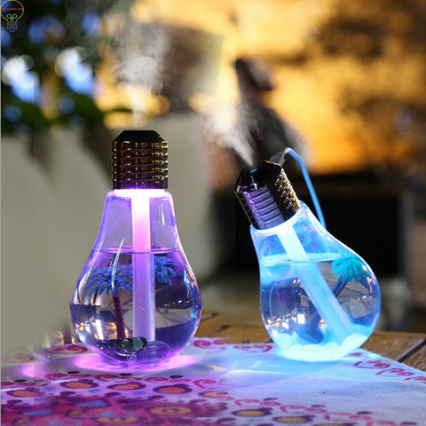 USB Air Humidifier | Bulb Humidifier Lamp Shape | Decorative Lights Diffuser, Purifier Atomizer With Colorful LED Night Light for Office Desk, Bedroom, Living Room, Home Decor