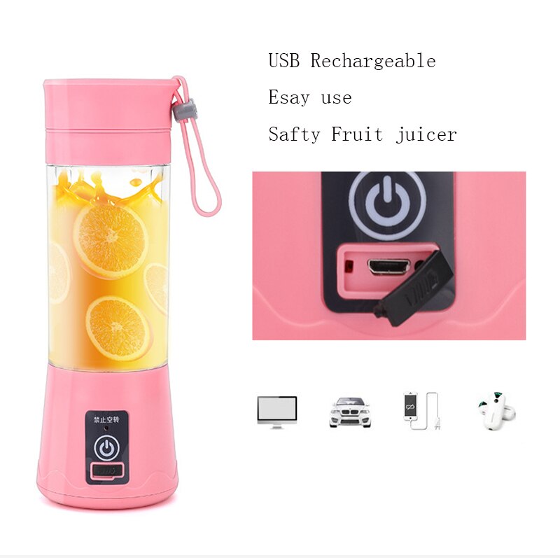 hand juicer maker fruit blender usb blender kitchen mixer kitche-6-Blade Portable Home USB Rechargeable Electric Fruit Extractor Juice Blender Machine(random color)