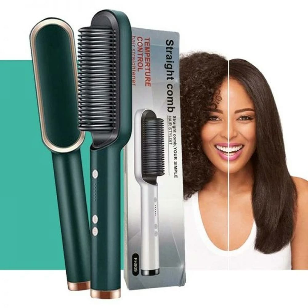 909 Hair Straightening Brush | Electric 2‑in‑1 Straightener & Curler