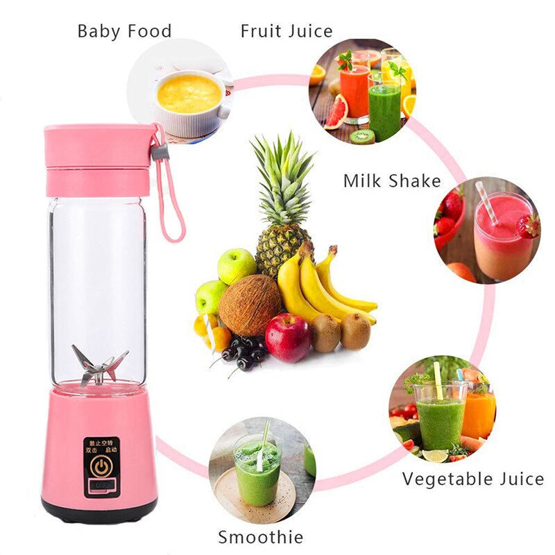hand juicer maker fruit blender usb blender kitchen mixer kitche-6-Blade Portable Home USB Rechargeable Electric Fruit Extractor Juice Blender Machine(random color)