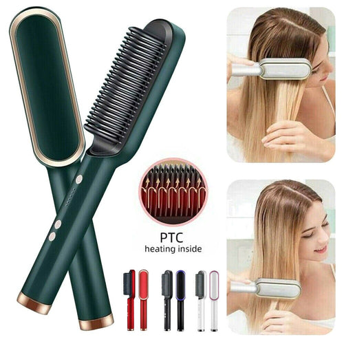 909 Hair Straightening Brush | Electric 2‑in‑1 Straightener & Curler