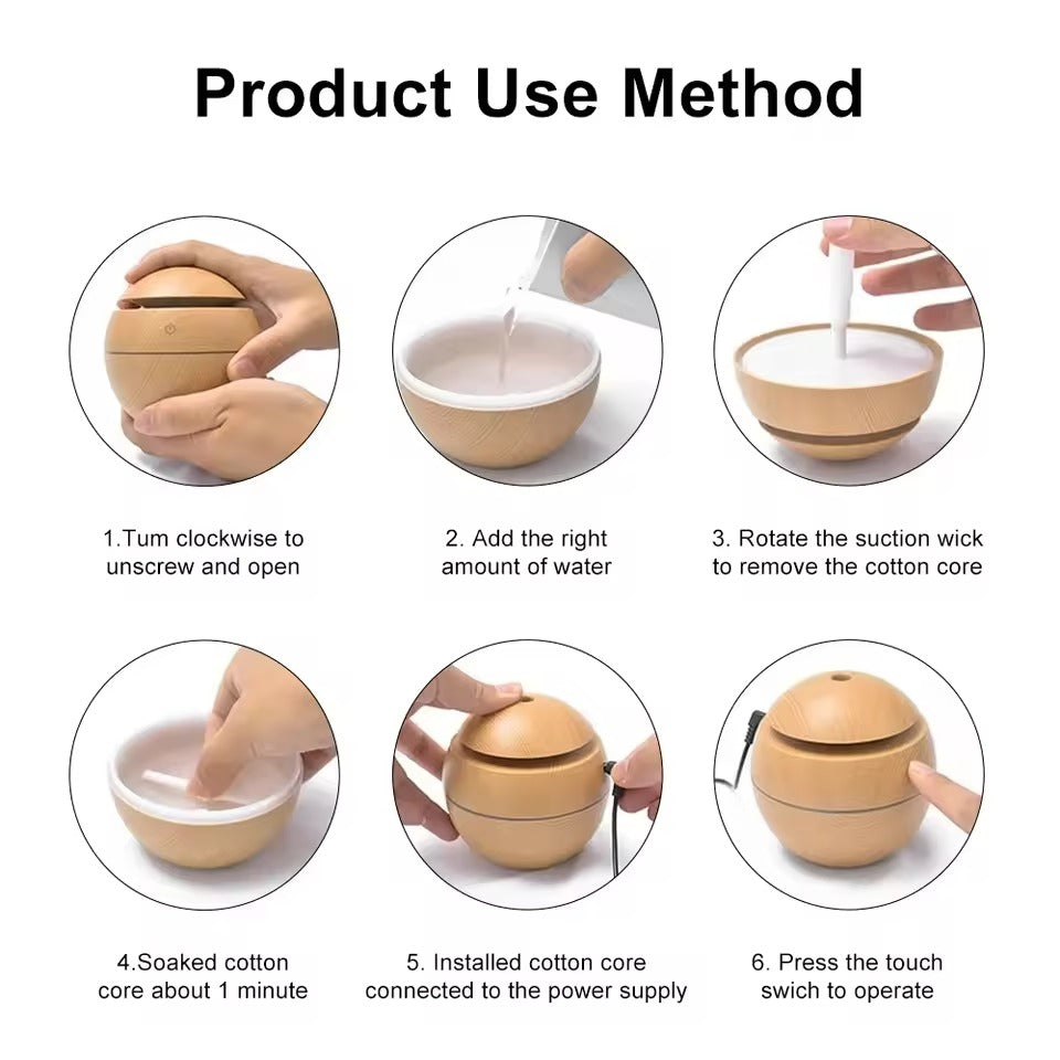 Portable Ultrasonic Air Humidifier & Purifier – Wood Grain Cool Mist Aroma Diffuser for Home, Office & Car